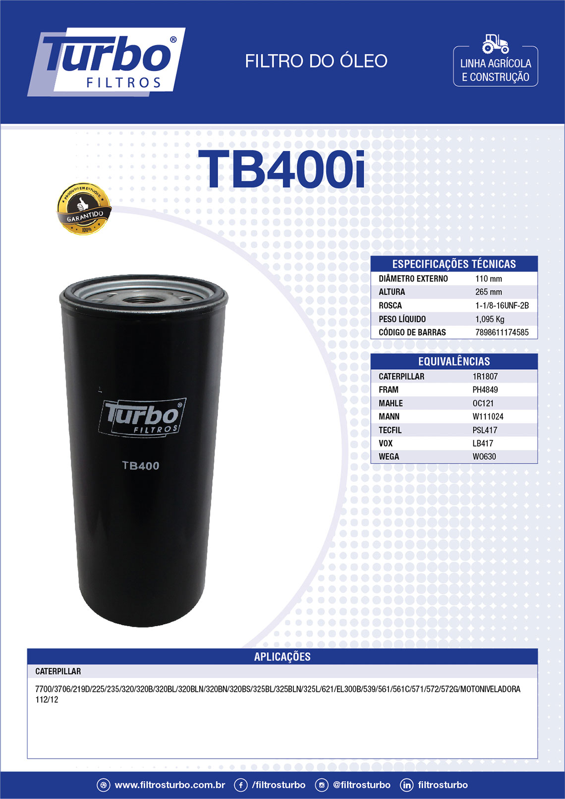 TURBO FILTROS TB4000i - Filtro de Óleo Lubrificante - Showlub